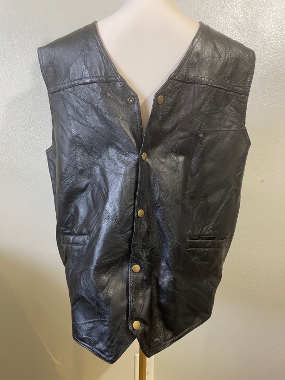 Navarre Leather Company Genuine Leather Vest Black Western Biker Mens XXL Rider
